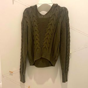 Girls olive green hooded sweater top knit
